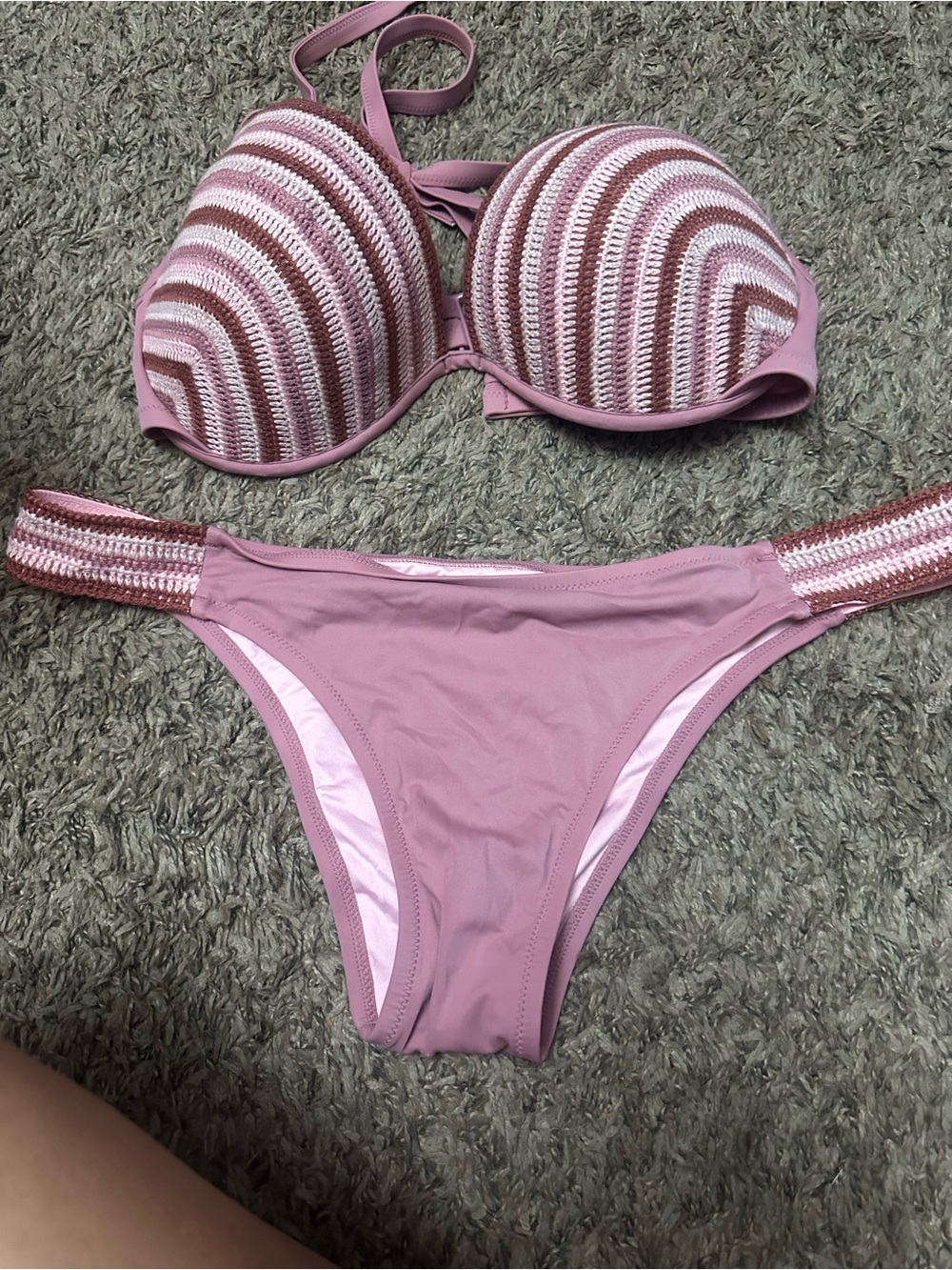 Shade & Shore Pink Striped Push-Up Bikini Set